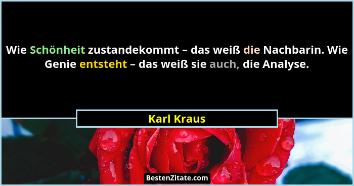 Wie Schönheit zustandekommt – das weiß die Nachbarin. Wie Genie entsteht – das weiß sie auch, die Analyse.... - Karl Kraus