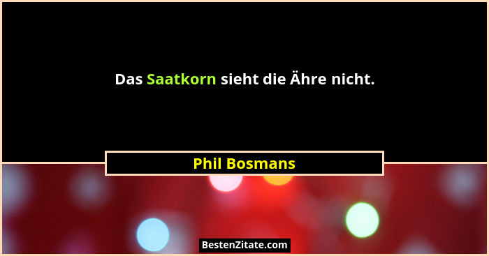 Das Saatkorn sieht die Ähre nicht.... - Phil Bosmans