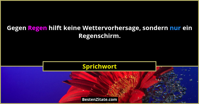 Gegen Regen hilft keine Wettervorhersage, sondern nur ein Regenschirm.... - Sprichwort