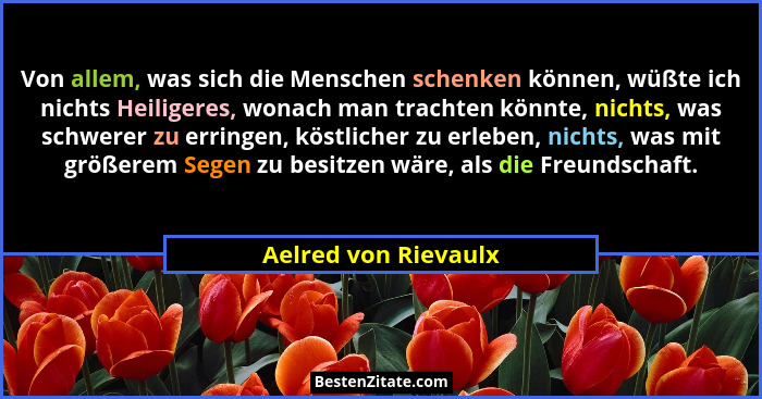 Von allem, was sich die Menschen schenken können, wüßte ich nichts Heiligeres, wonach man trachten könnte, nichts, was schwerer... - Aelred von Rievaulx
