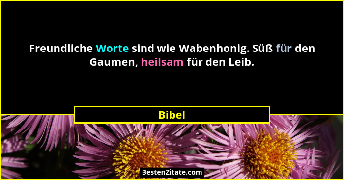 Freundliche Worte sind wie Wabenhonig. Süß für den Gaumen, heilsam für den Leib.... - Bibel