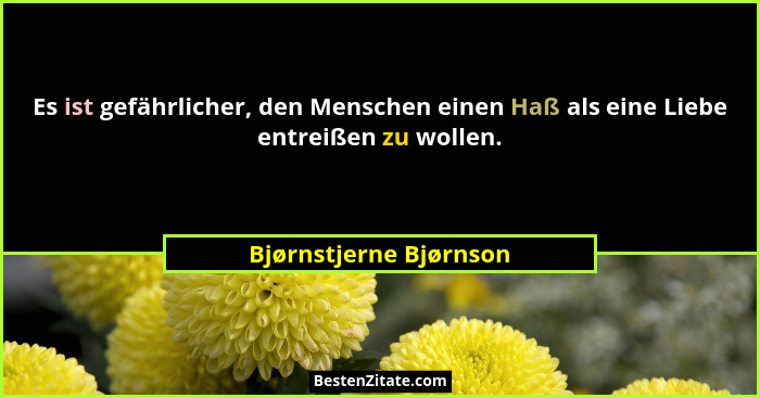 Es ist gefährlicher, den Menschen einen Haß als eine Liebe entreißen zu wollen.... - Bjørnstjerne Bjørnson