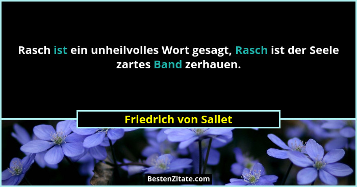 Rasch ist ein unheilvolles Wort gesagt, Rasch ist der Seele zartes Band zerhauen.... - Friedrich von Sallet