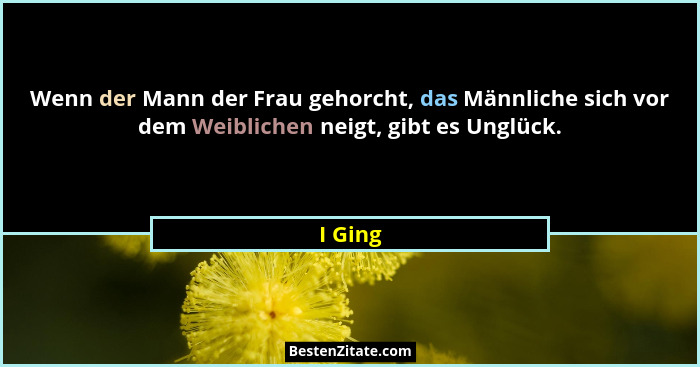 Wenn der Mann der Frau gehorcht, das Männliche sich vor dem Weiblichen neigt, gibt es Unglück.... - I Ging