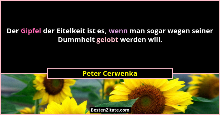 Der Gipfel der Eitelkeit ist es, wenn man sogar wegen seiner Dummheit gelobt werden will.... - Peter Cerwenka