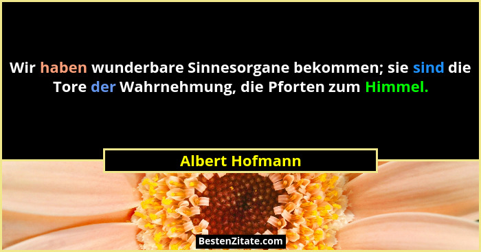 Wir haben wunderbare Sinnesorgane bekommen; sie sind die Tore der Wahrnehmung, die Pforten zum Himmel.... - Albert Hofmann