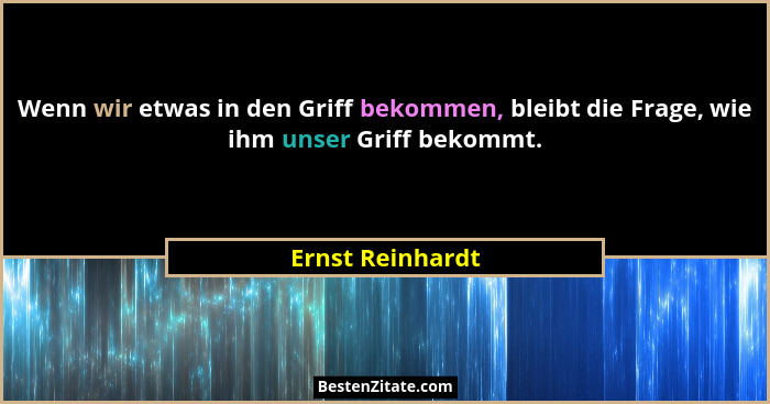 Wenn wir etwas in den Griff bekommen, bleibt die Frage, wie ihm unser Griff bekommt.... - Ernst Reinhardt