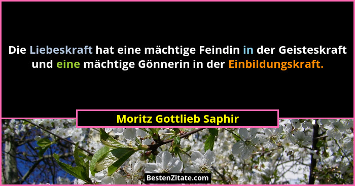 Die Liebeskraft hat eine mächtige Feindin in der Geisteskraft und eine mächtige Gönnerin in der Einbildungskraft.... - Moritz Gottlieb Saphir