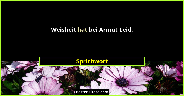 Weisheit hat bei Armut Leid.... - Sprichwort
