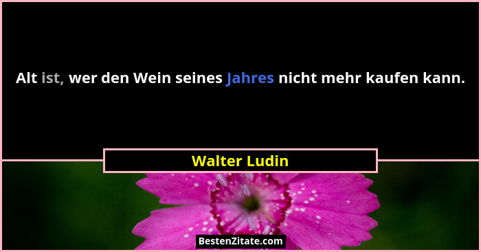 Alt ist, wer den Wein seines Jahres nicht mehr kaufen kann.... - Walter Ludin