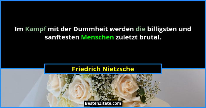 Im Kampf mit der Dummheit werden die billigsten und sanftesten Menschen zuletzt brutal.... - Friedrich Nietzsche