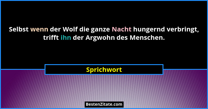 Selbst wenn der Wolf die ganze Nacht hungernd verbringt, trifft ihn der Argwohn des Menschen.... - Sprichwort