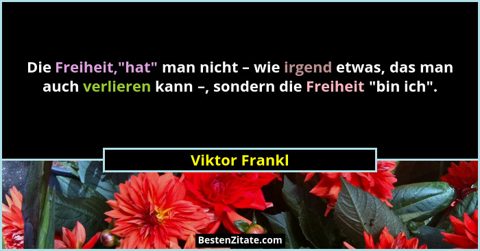 Die Freiheit,"hat" man nicht – wie irgend etwas, das man auch verlieren kann –, sondern die Freiheit "bin ich".... - Viktor Frankl