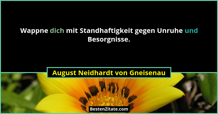Wappne dich mit Standhaftigkeit gegen Unruhe und Besorgnisse.... - August Neidhardt von Gneisenau