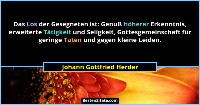 Das Los der Gesegneten ist: Genuß höherer Erkenntnis, erweiterte Tätigkeit und Seligkeit, Gottesgemeinschaft für geringe Tat... - Johann Gottfried Herder