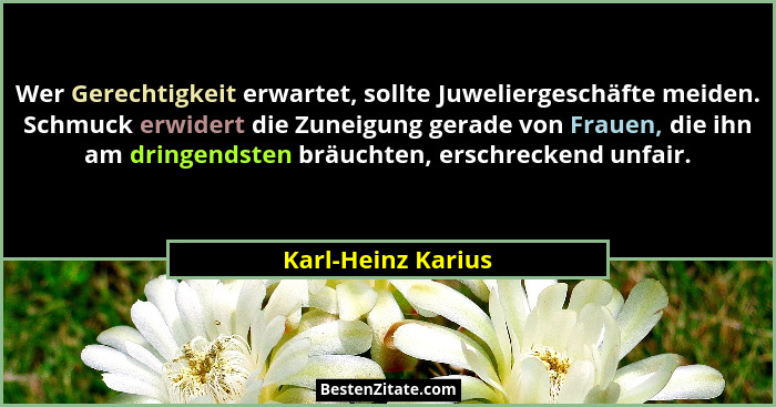 Wer Gerechtigkeit erwartet, sollte Juweliergeschäfte meiden. Schmuck erwidert die Zuneigung gerade von Frauen, die ihn am dringend... - Karl-Heinz Karius