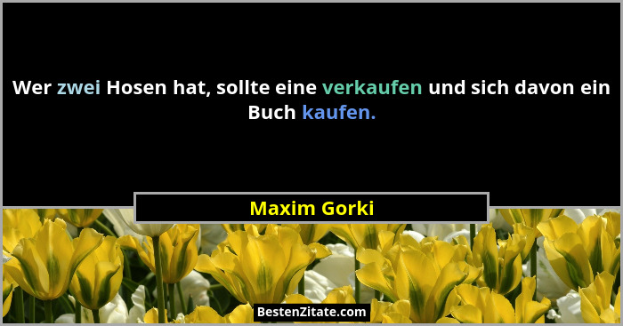 Wer zwei Hosen hat, sollte eine verkaufen und sich davon ein Buch kaufen.... - Maxim Gorki