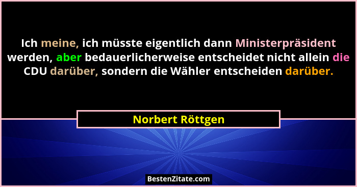 Ich meine, ich müsste eigentlich dann Ministerpräsident werden, aber bedauerlicherweise entscheidet nicht allein die CDU darüber, so... - Norbert Röttgen