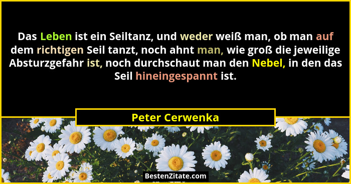 Das Leben ist ein Seiltanz, und weder weiß man, ob man auf dem richtigen Seil tanzt, noch ahnt man, wie groß die jeweilige Absturzgef... - Peter Cerwenka