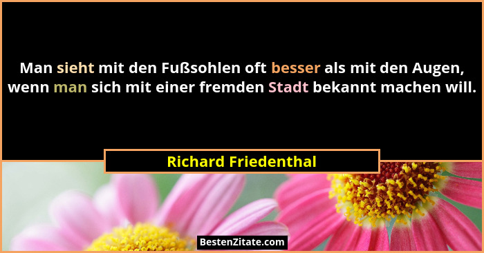 Man sieht mit den Fußsohlen oft besser als mit den Augen, wenn man sich mit einer fremden Stadt bekannt machen will.... - Richard Friedenthal