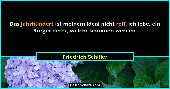 Das Jahrhundert ist meinem Ideal nicht reif. Ich lebe, ein Bürger derer, welche kommen werden.... - Friedrich Schiller