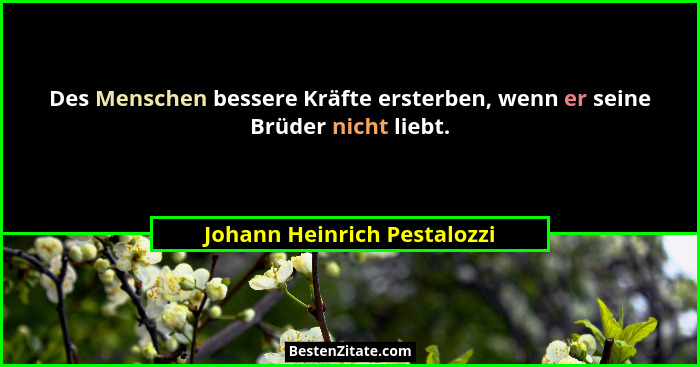 Des Menschen bessere Kräfte ersterben, wenn er seine Brüder nicht liebt.... - Johann Heinrich Pestalozzi