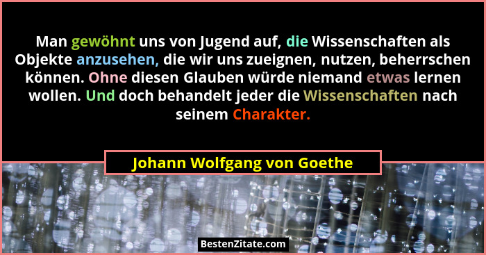 Man gewöhnt uns von Jugend auf, die Wissenschaften als Objekte anzusehen, die wir uns zueignen, nutzen, beherrschen könne... - Johann Wolfgang von Goethe
