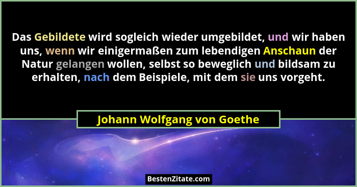 Das Gebildete wird sogleich wieder umgebildet, und wir haben uns, wenn wir einigermaßen zum lebendigen Anschaun der Natur... - Johann Wolfgang von Goethe