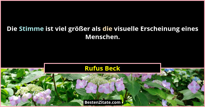 Die Stimme ist viel größer als die visuelle Erscheinung eines Menschen.... - Rufus Beck