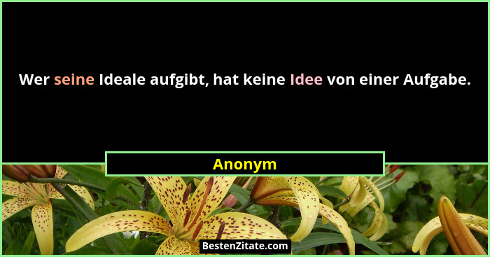 Wer seine Ideale aufgibt, hat keine Idee von einer Aufgabe.... - Anonym