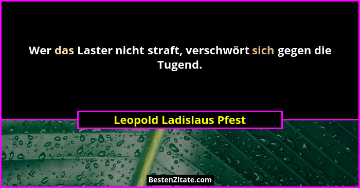 Wer das Laster nicht straft, verschwört sich gegen die Tugend.... - Leopold Ladislaus Pfest