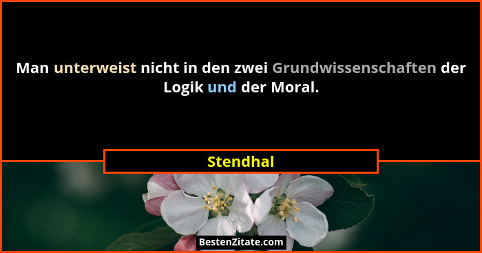 Man unterweist nicht in den zwei Grundwissenschaften der Logik und der Moral.... - Stendhal