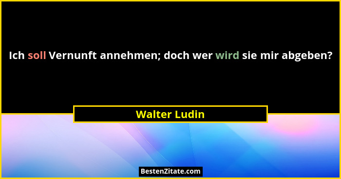 Ich soll Vernunft annehmen; doch wer wird sie mir abgeben?... - Walter Ludin