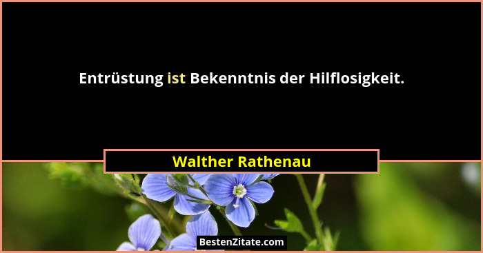 Entrüstung ist Bekenntnis der Hilflosigkeit.... - Walther Rathenau