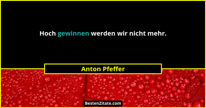 Hoch gewinnen werden wir nicht mehr.... - Anton Pfeffer