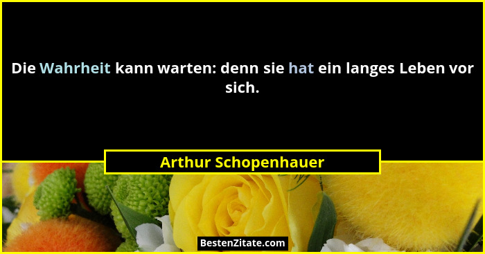 Die Wahrheit kann warten: denn sie hat ein langes Leben vor sich.... - Arthur Schopenhauer