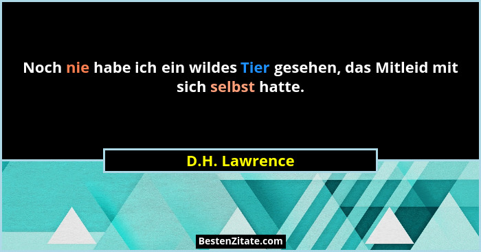 Noch nie habe ich ein wildes Tier gesehen, das Mitleid mit sich selbst hatte.... - D.H. Lawrence