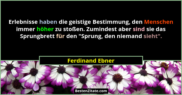 Erlebnisse haben die geistige Bestimmung, den Menschen immer höher zu stoßen. Zumindest aber sind sie das Sprungbrett für den "S... - Ferdinand Ebner