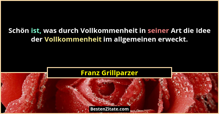 Schön ist, was durch Vollkommenheit in seiner Art die Idee der Vollkommenheit im allgemeinen erweckt.... - Franz Grillparzer