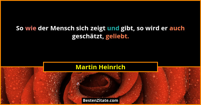 So wie der Mensch sich zeigt und gibt, so wird er auch geschätzt, geliebt.... - Martin Heinrich