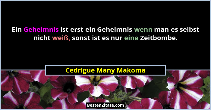 Ein Geheimnis ist erst ein Geheimnis wenn man es selbst nicht weiß, sonst ist es nur eine Zeitbombe.... - Cedrigue Many Makoma