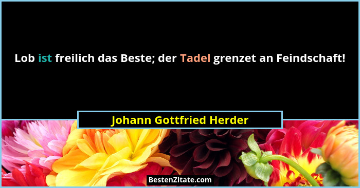 Lob ist freilich das Beste; der Tadel grenzet an Feindschaft!... - Johann Gottfried Herder