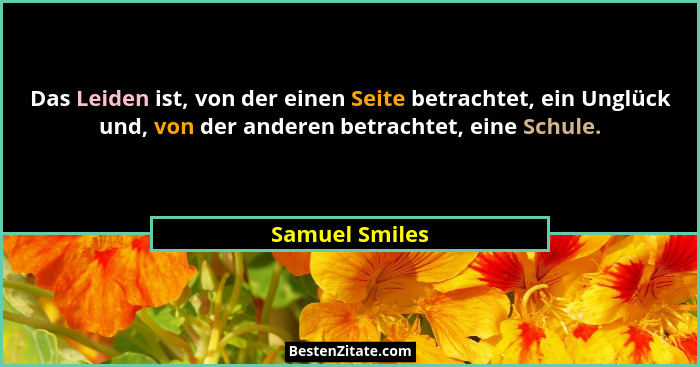 Das Leiden ist, von der einen Seite betrachtet, ein Unglück und, von der anderen betrachtet, eine Schule.... - Samuel Smiles
