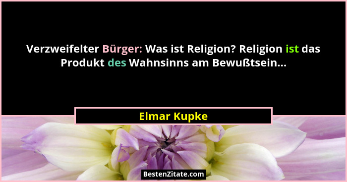 Verzweifelter Bürger: Was ist Religion? Religion ist das Produkt des Wahnsinns am Bewußtsein...... - Elmar Kupke