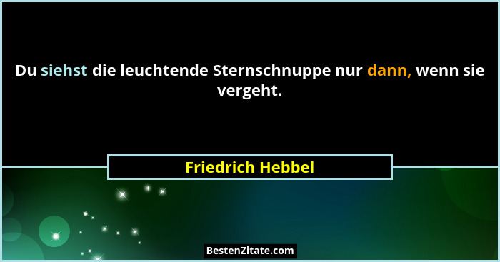 Du siehst die leuchtende Sternschnuppe nur dann, wenn sie vergeht.... - Friedrich Hebbel