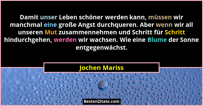 Damit unser Leben schöner werden kann, müssen wir manchmal eine große Angst durchqueren. Aber wenn wir all unseren Mut zusammennehmen... - Jochen Mariss