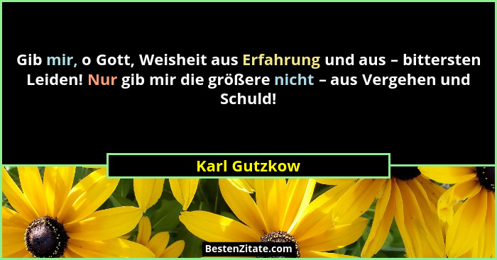Gib mir, o Gott, Weisheit aus Erfahrung und aus – bittersten Leiden! Nur gib mir die größere nicht – aus Vergehen und Schuld!... - Karl Gutzkow