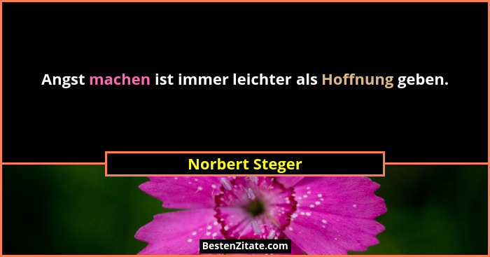 Angst machen ist immer leichter als Hoffnung geben.... - Norbert Steger