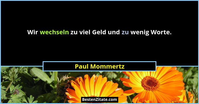 Wir wechseln zu viel Geld und zu wenig Worte.... - Paul Mommertz