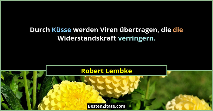 Durch Küsse werden Viren übertragen, die die Widerstandskraft verringern.... - Robert Lembke